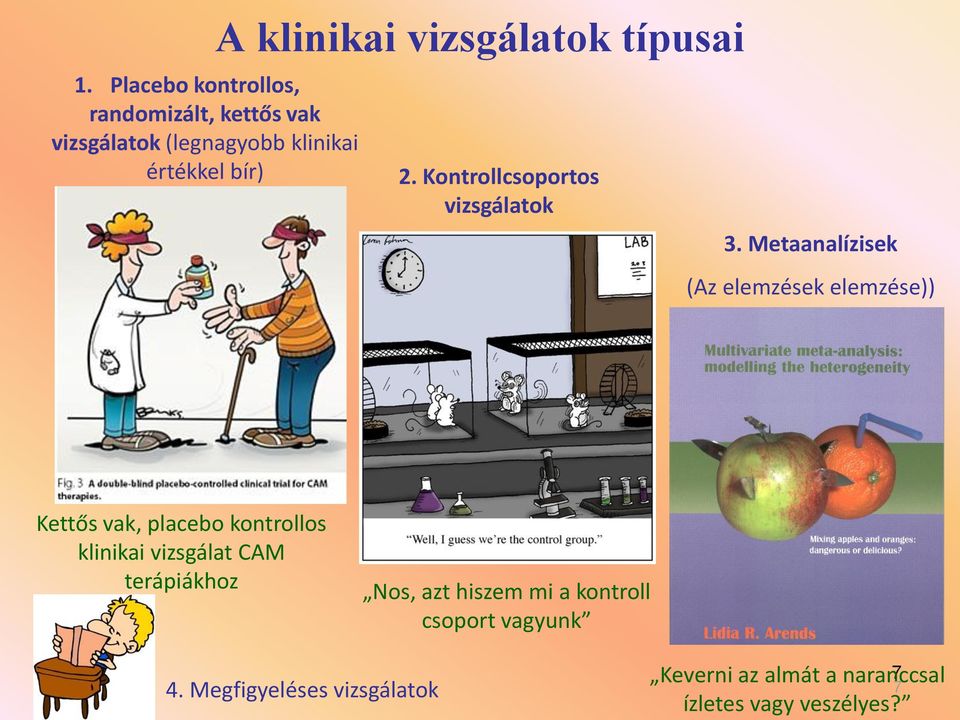 Metaanalízisek (Az elemzések elemzése)) Kettős vak, placebo kontrollos klinikai vizsgálat CAM