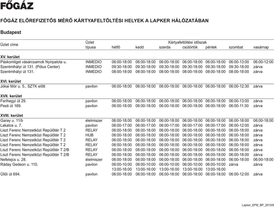 INMEDIO 08:00-18:00 08:00-18:00 08:00-18:00 08:00-18:00 08:00-18:00 08:00-18:00 zárva XVi. kerület Jókai Mór u. 5.