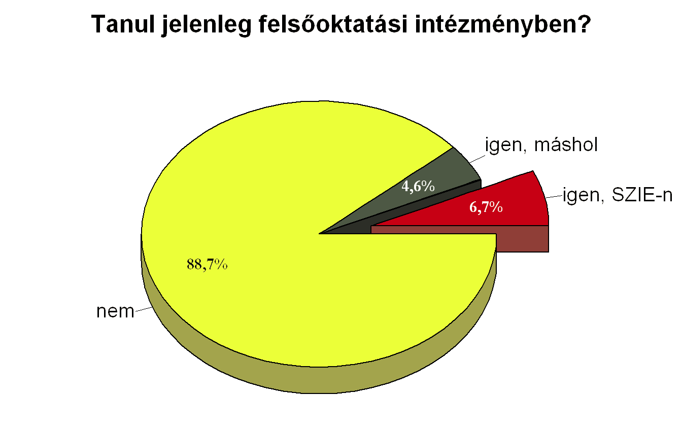 4. Jelenlegi tanulmányok Az elmúlt három évben végzett hallgatók több mint 11 százaléka jelenleg is tanul valamilyen felsőoktatási intézményben.