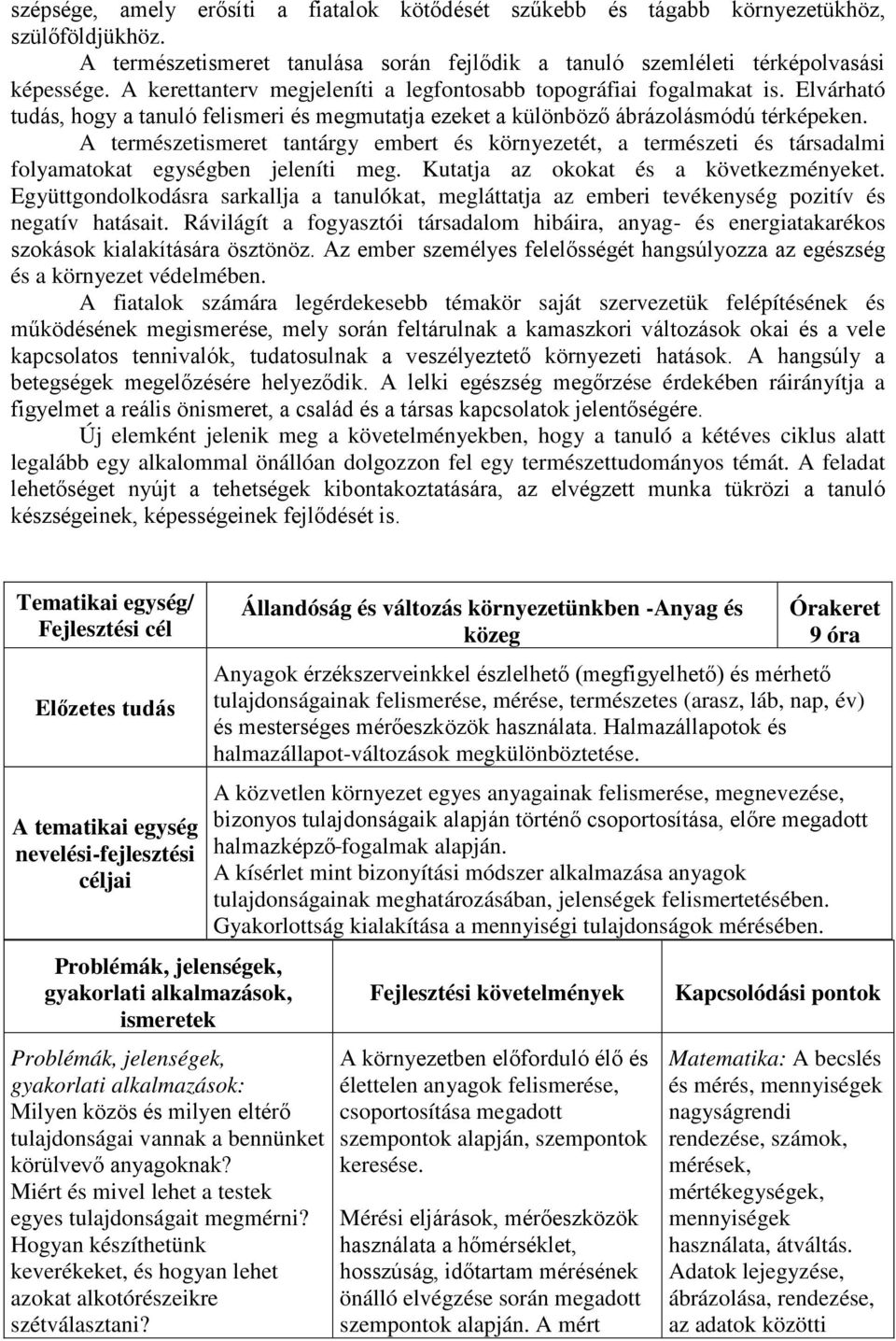 A természetismeret tantárgy embert és környezetét, a természeti és társadalmi folyamatokat egységben jeleníti meg. Kutatja az okokat és a következményeket.