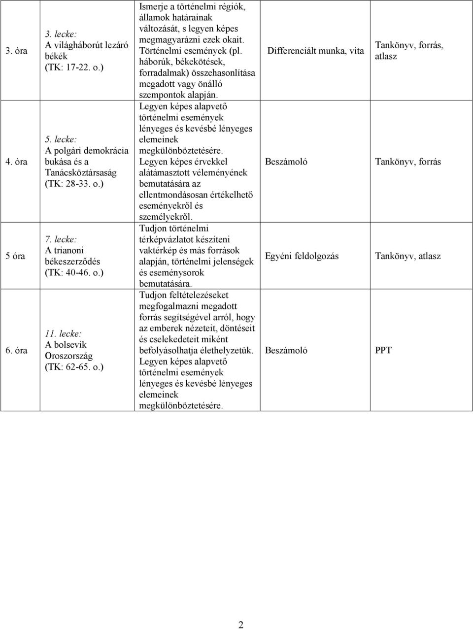 Történelmi események (pl. háborúk, békekötések, forradalmak) összehasonlítása megadott vagy önálló szempontok alapján. Legyen képes alapvető megkülönböztetésére.