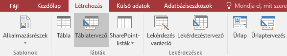 3. Minta adatbázis létrehozása A 2.5. fejezetben bemutatott minta adatbázist a Microsoft Access szoftverrel hozzuk létre, ami támogatja az SQL nyelv használatát.