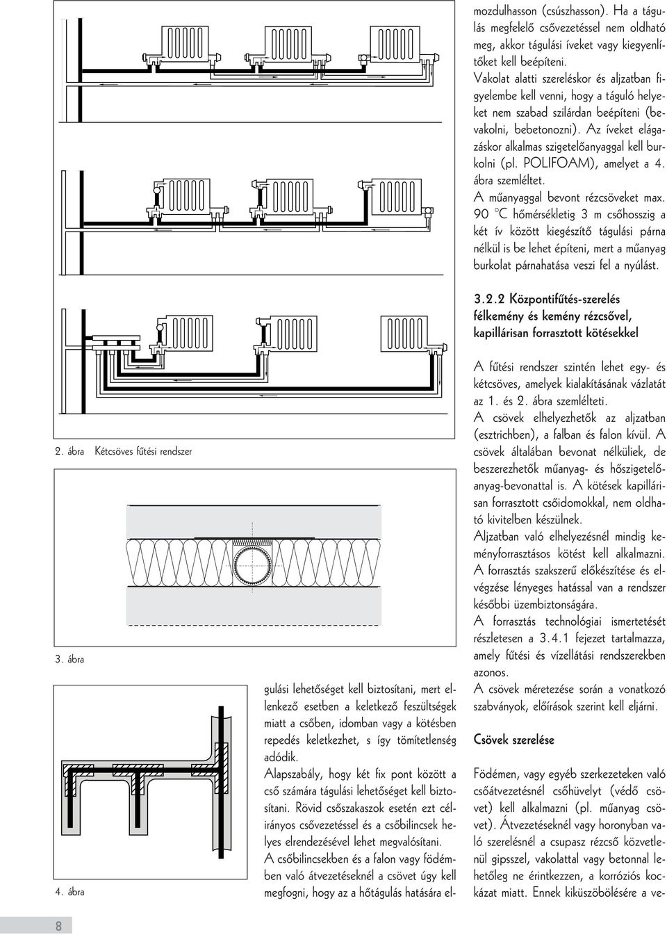 Alapszabály, hogy két fix pont között a csô számára tágulási lehetôséget kell biztosítani.