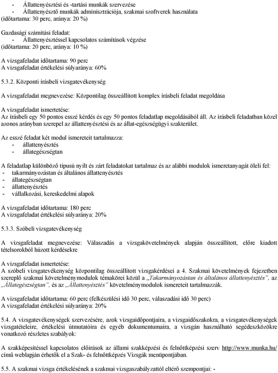 perc, aránya: 10 %) A vizsgafeladat időtartama: 90 perc A vizsgafeladat értékelési súlyaránya: 60% 5.3.2.
