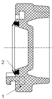 5. ábra Megnevezés: 1. kapocstest (nagyobb méret), 2. kapocstest (kisebb méret), 3. közbetét, 4, 5. tömítőgyűrű, 6. rögzítőgyűrű, 7.