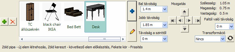 32 Újdonságok Méret információ A kiválasztott szaniter méretei (szélesség, magasság, vastagság) megjelennek a Szaniterek panelen.