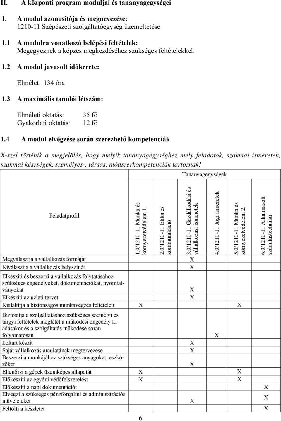 3 A maximális tanulói létszám: Elméleti oktatás: Gyakorlati oktatás: 35 fő 12 fő 1.