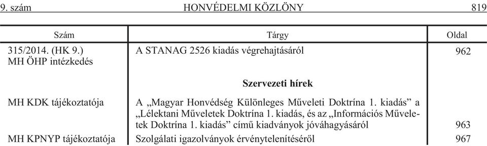 tájékoztatója A Magyar Honvédség Különleges Mûveleti Doktrína 1.