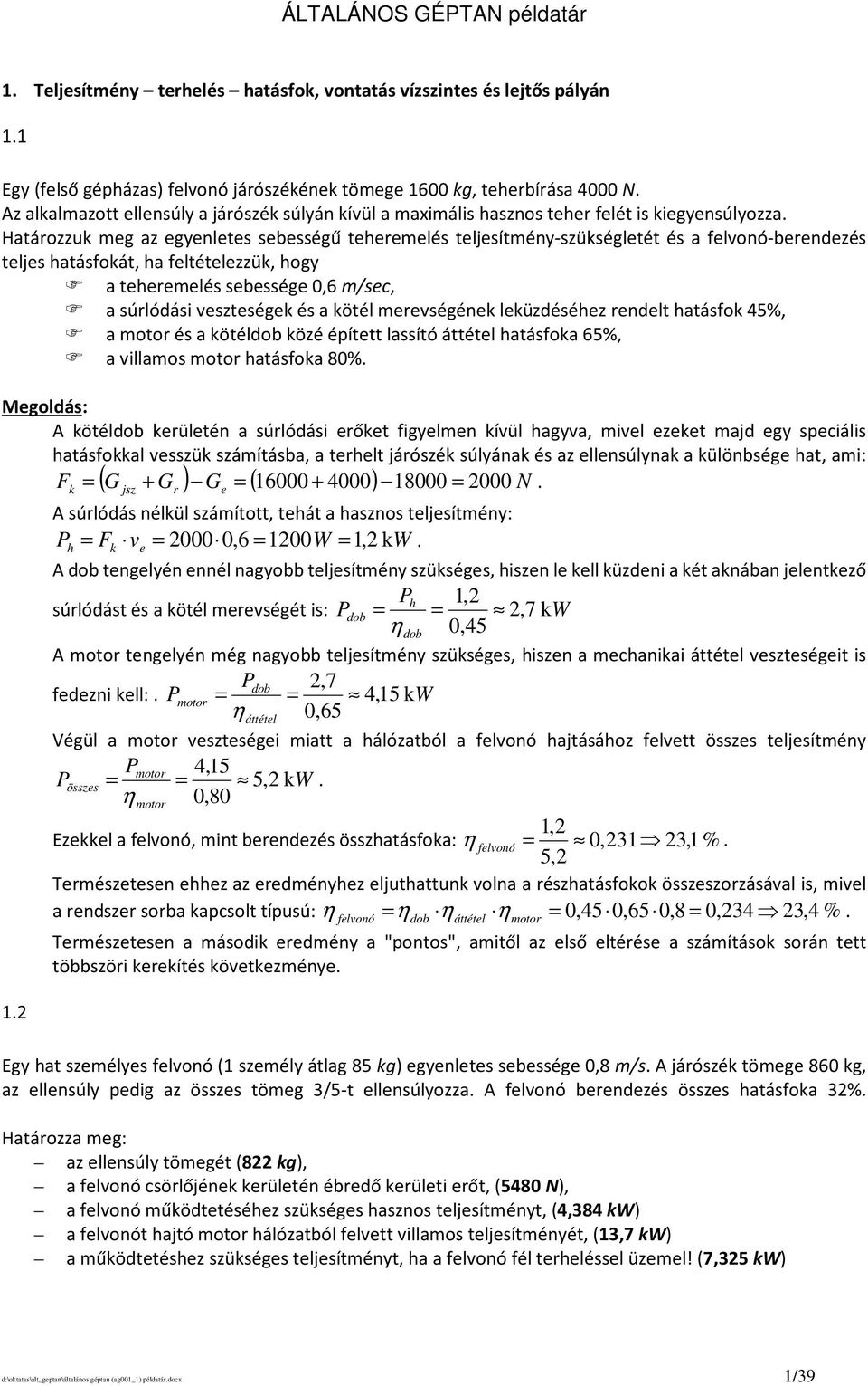 ÁLTALÁNOS GÉPTAN példatár - PDF Ingyenes letöltés