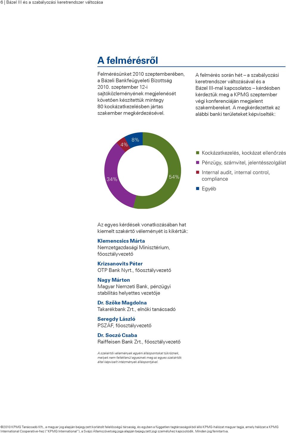 A felmérés során hét a szabályozási keretrendszer változásával és a Bázel III-mal kapcsolatos kérdésben kérdeztük meg a KPMG szeptember végi konferenciáján megjelent szakembereket.