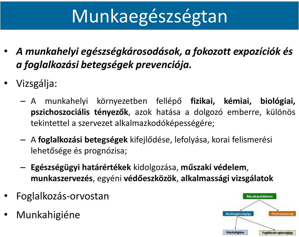 különös tekintettel a szervezet alkalmazkodóképességére; A foglalkozási betegségek kifejlődése, lefolyása, korai felismerési lehetősége