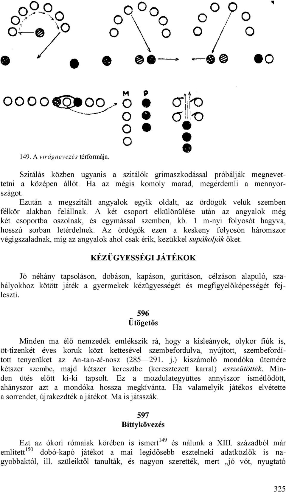 1 m-nyi folyosót hagyva, hosszú sorban letérdelnek. Az ördögök ezen a keskeny folyosón háromszor végigszaladnak, míg az angyalok ahol csak érik, kezükkel supákolják őket.