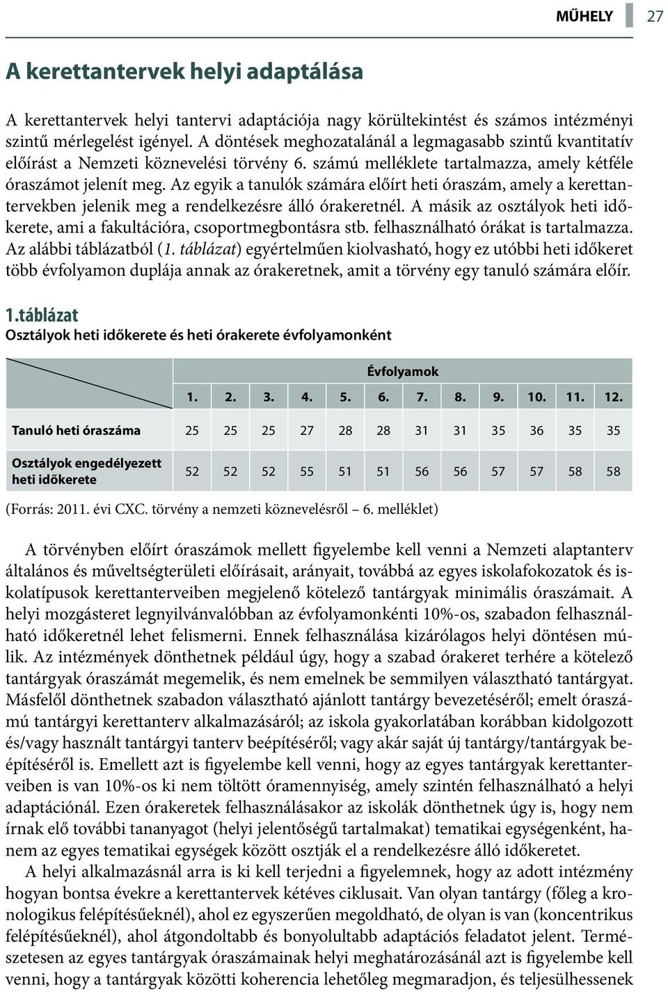 Az egyik a tanulók számára előírt heti óraszám, amely a kerettantervekben jelenik meg a rendelkezésre álló órakeretnél. A másik az osztályok heti időkerete, ami a fakultációra, csoportmegbontásra stb.