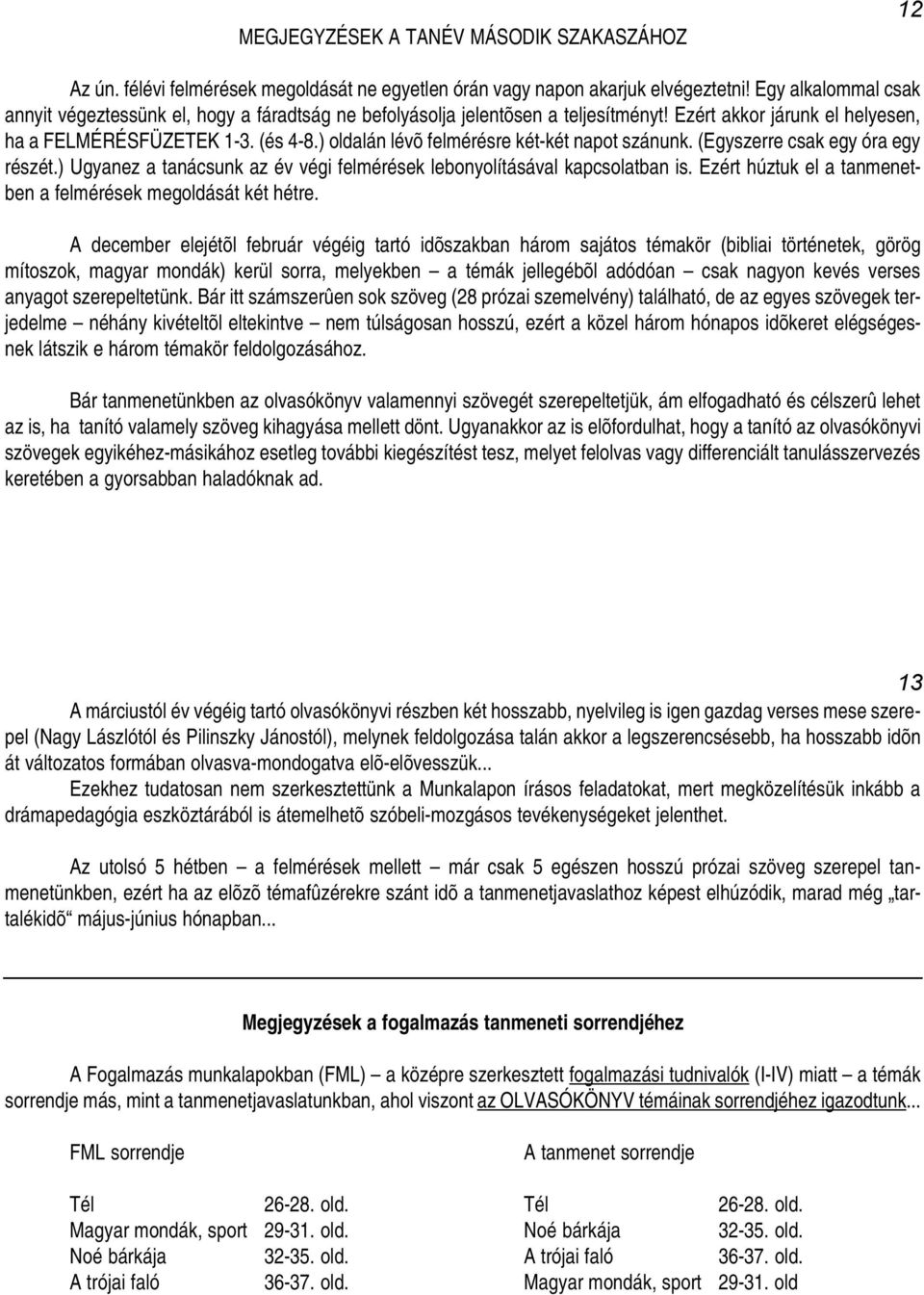 ) oldalán lévõ felmérésre két-két napot szánunk. (Egyszerre csak egy óra egy részét.) Ugyanez a tanácsunk az év végi felmérések lebonyolításával kapcsolatban is.