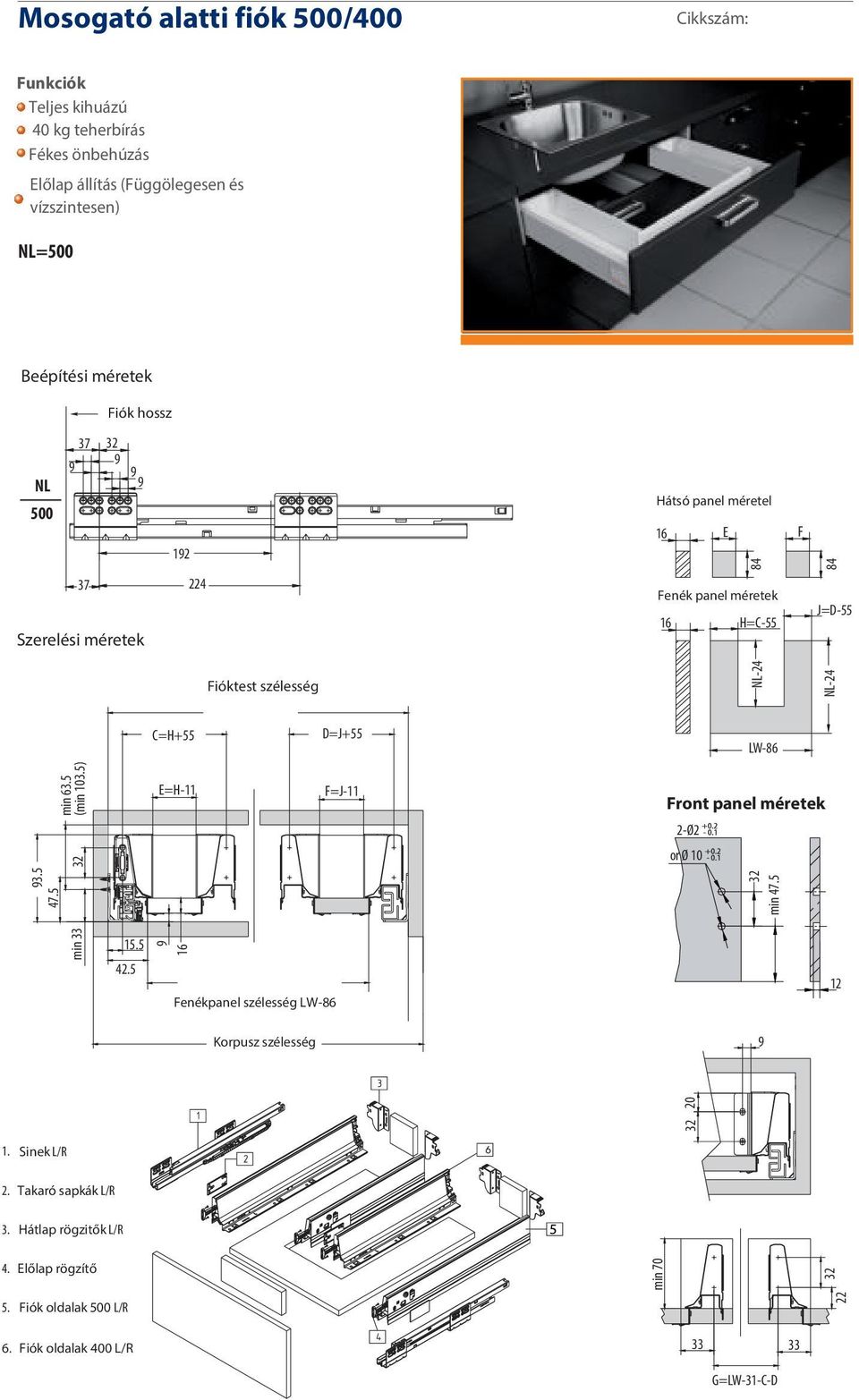 D=J+55 LW-86 min 63.5 (min 103.5) E=H-11 F=J-11 Front panel méretek 2-Ø2 or Ø 10 min 33 12 20 47.5 3.5 min 47.5 15.5 42.