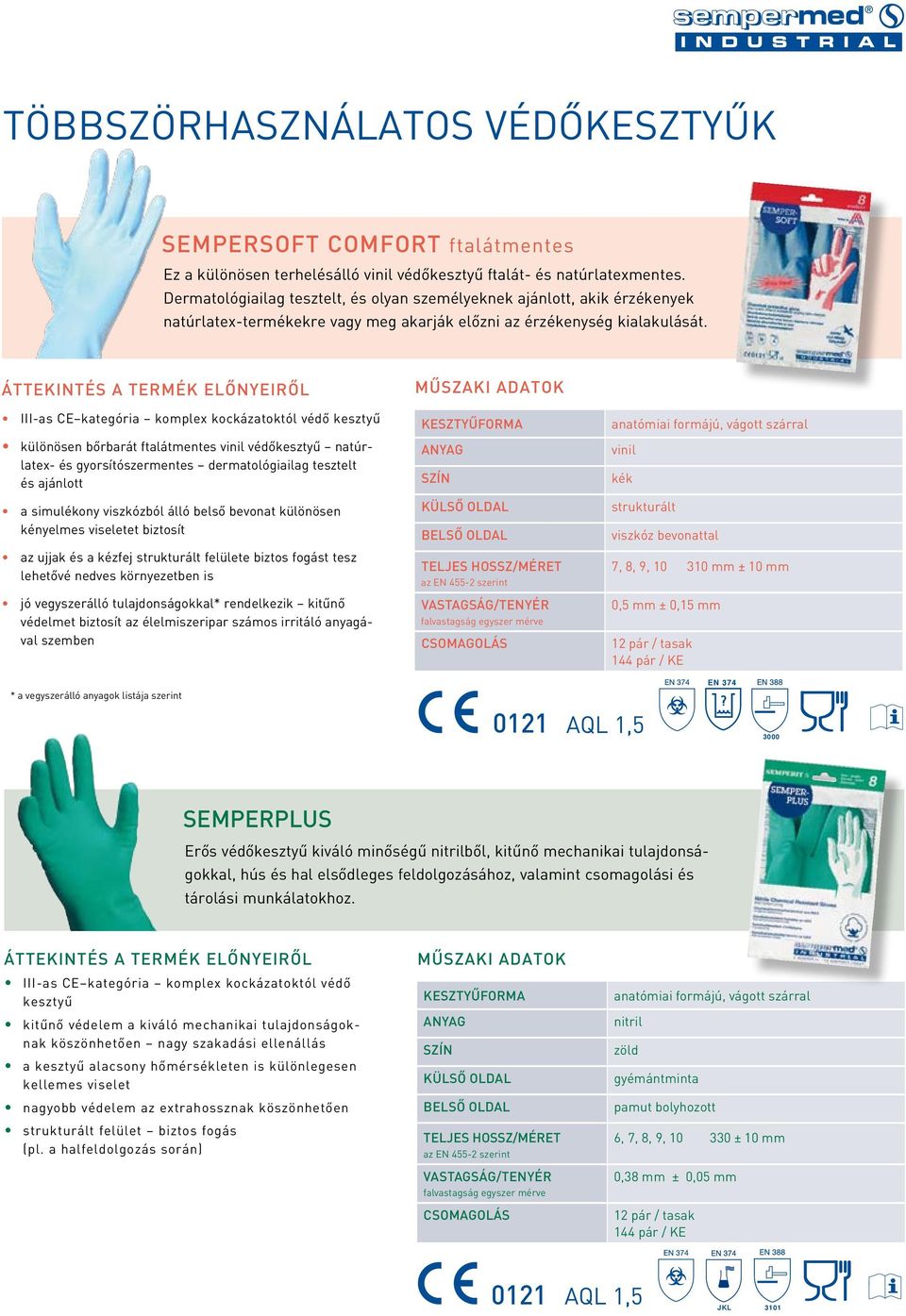 III-as CE kategória komplex kockázatoktól védő kesztyű különösen bőrbarát ftalátmentes vinil védőkesztyű natúrlatex- és gyorsítószermentes dermatológiailag tesztelt és ajánlott a simulékony
