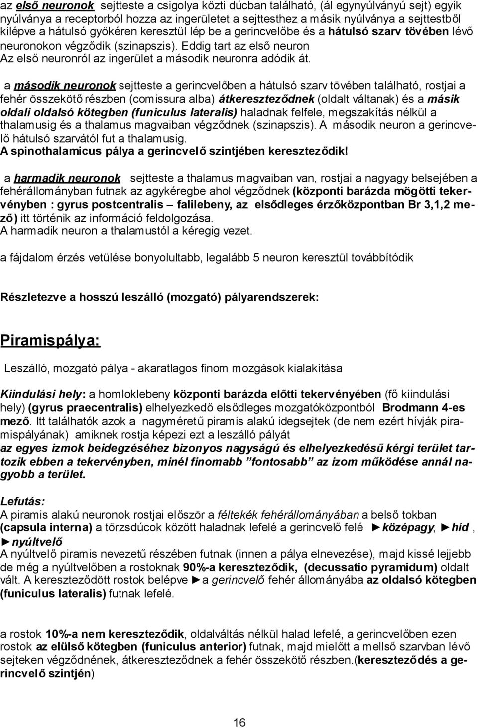 a második neuronok sejtteste a gerincvelőben a hátulsó szarv tövében található, rostjai a fehér összekötőrészben (comissura alba) átkereszteződnek (oldalt váltanak) és a másik oldali oldalsó kötegben