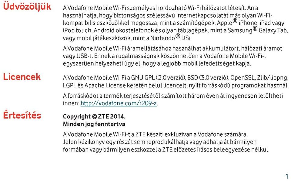 Első lépések útmutatója Vodafone Mobile Wi-Fi R209-Z - PDF Ingyenes letöltés