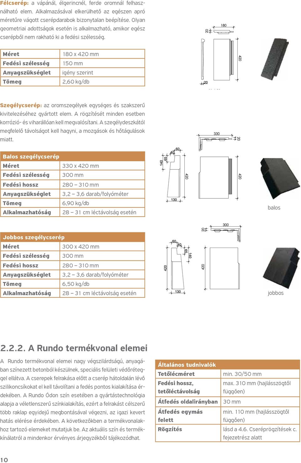 180 x 420 mm 150 mm igény szerint 2,60 kg/db Szegélycserép: az oromszegélyek egységes és szakszerű kivitelezéséhez gyártott elem.