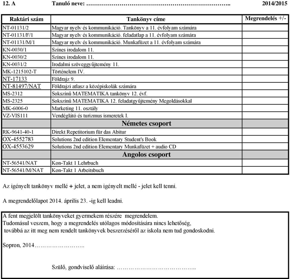 MK-1215102-T Történelem IV. NT-17133 Földrajz 9. NT-81497/NAT Földrajzi atlasz a középiskolák számára MS-2312 Sokszínű MATEMATIKA tankönyv 12. évf. MS-2325 Sokszínű MATEMATIKA 12.