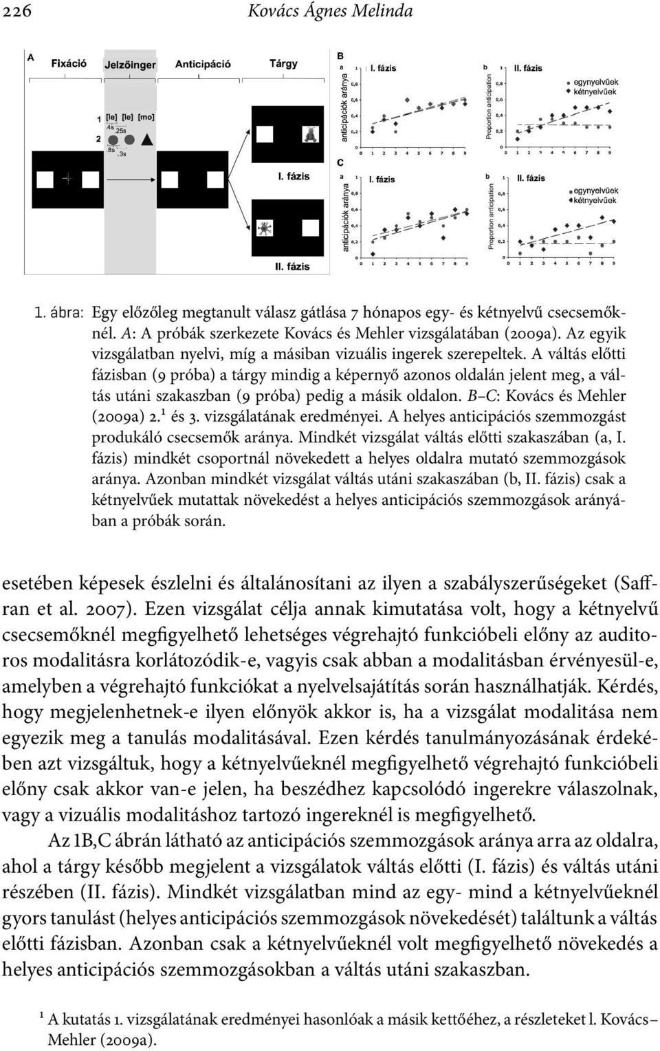 A váltás előtti fázisban (9 próba) a tárgy mindig a képernyő azonos oldalán jelent meg, a váltás utáni szakaszban (9 próba) pedig a másik oldalon. B C: KovácsésMehler (2009a) 2.1 és 3.