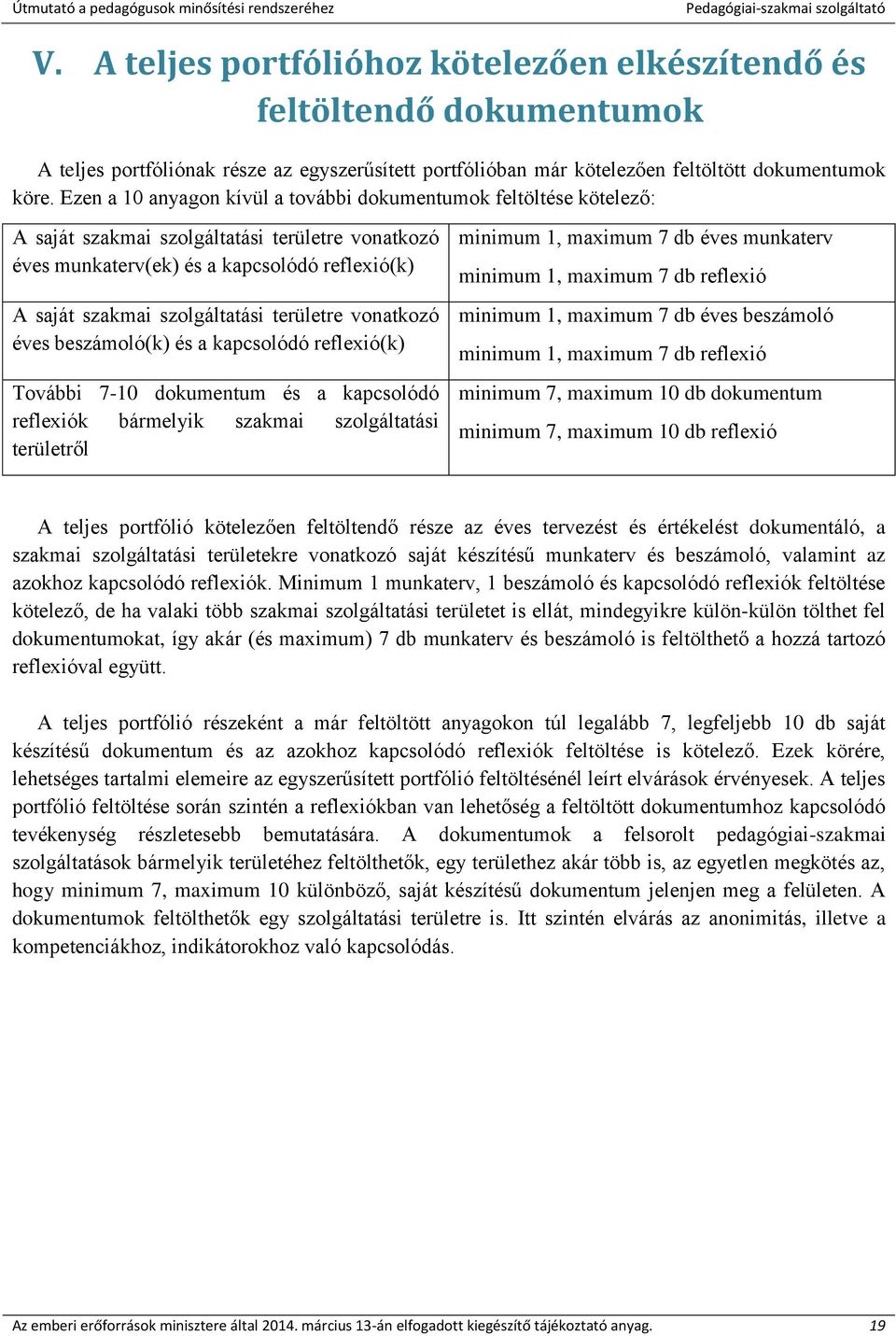 területre vonatkozó éves beszámoló(k) és a kapcsolódó reflexió(k) További 7-10 dokumentum és a kapcsolódó reflexiók bármelyik szakmai szolgáltatási területről minimum 1, maximum 7 db éves munkaterv