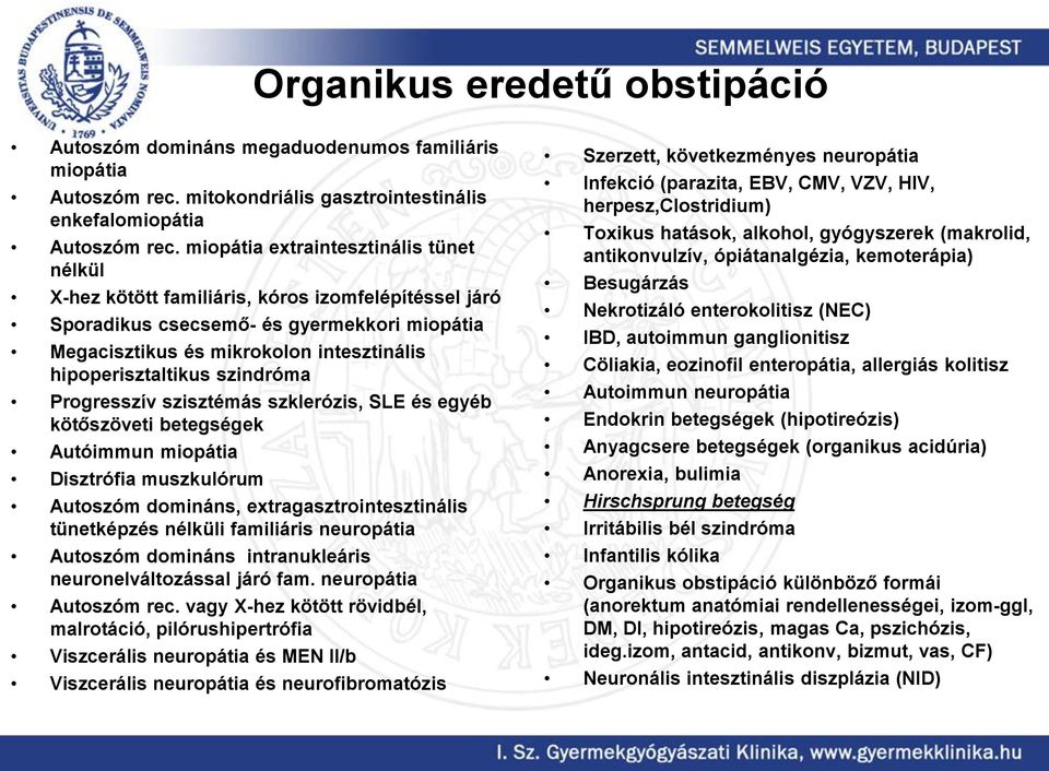 szindróma Progresszív szisztémás szklerózis, SLE és egyéb kötőszöveti betegségek Autóimmun miopátia Disztrófia muszkulórum Autoszóm domináns, extragasztrointesztinális tünetképzés nélküli familiáris