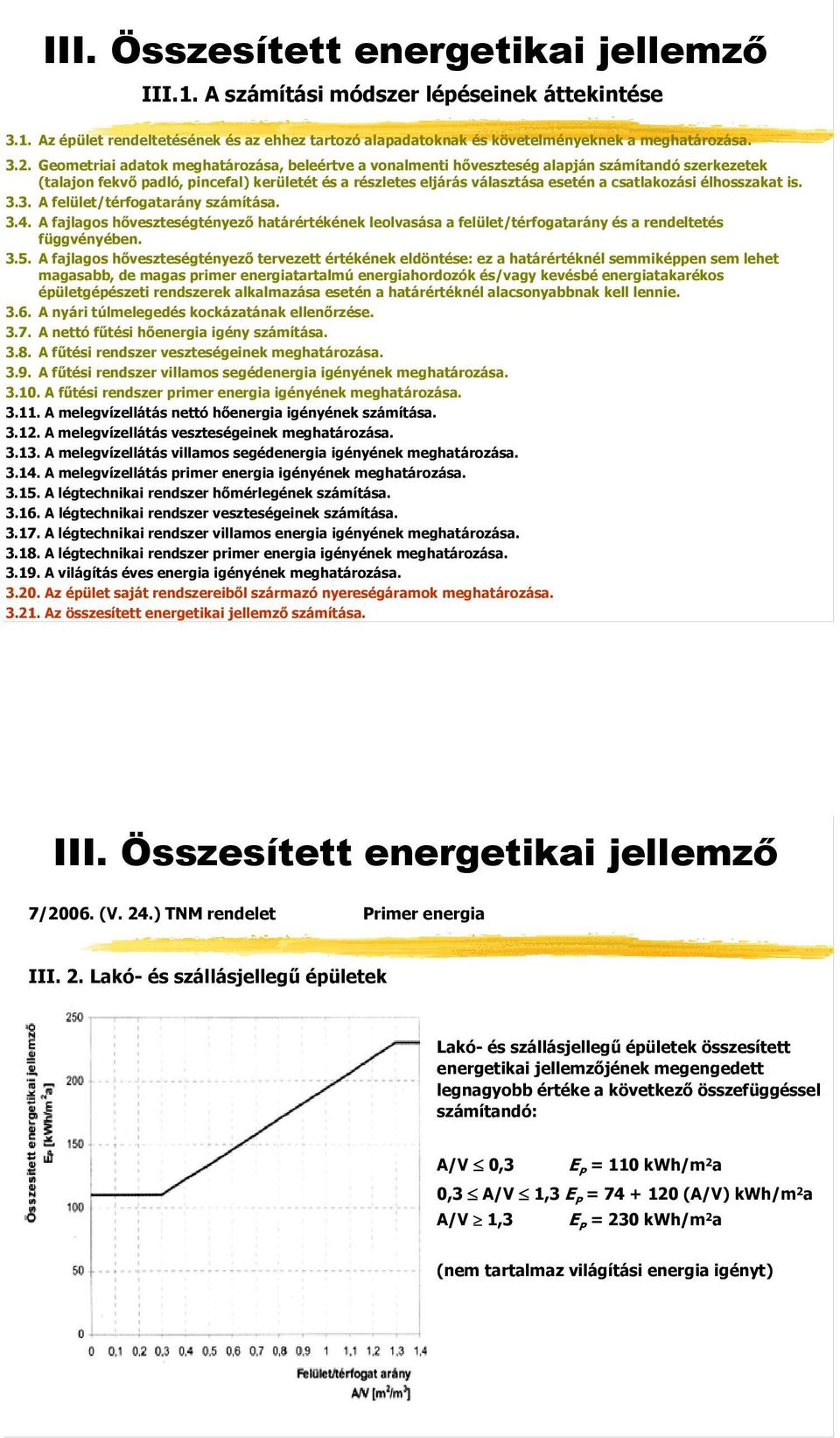 élhosszakat is. 3.3. A felület/térfogatarány számítása. 3.4. A fajlagos hőveszteségtényező határértékének leolvasása a felület/térfogatarány és a rendeltetés függvényében. 3.5.