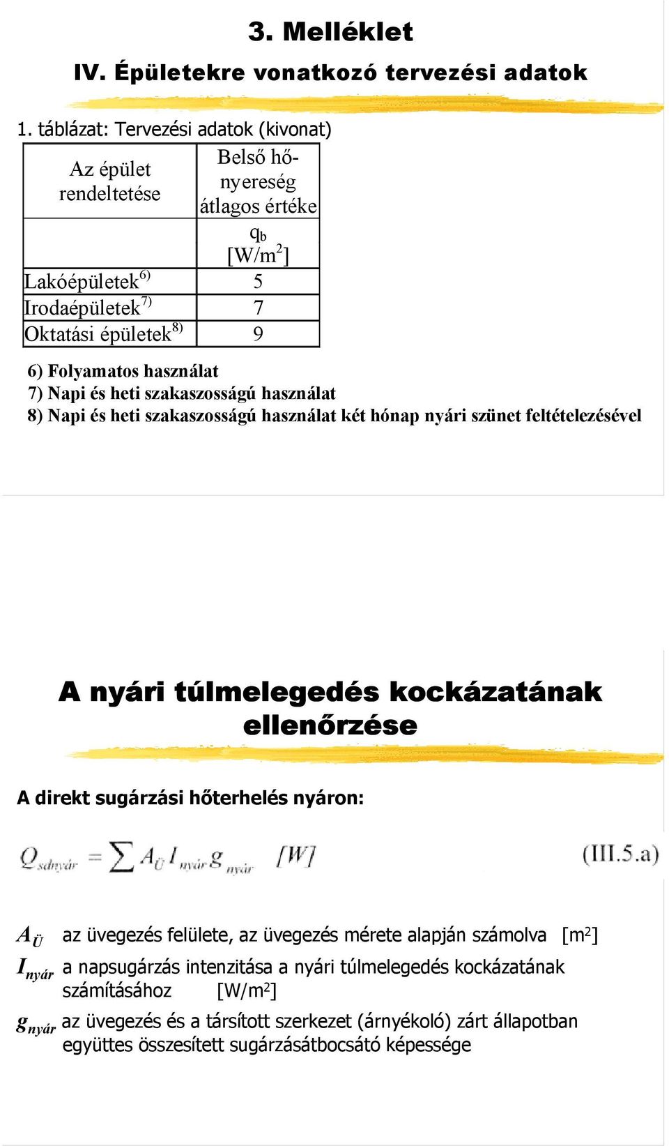 használat 7) Napi és heti szakaszosságú használat 8) Napi és heti szakaszosságú használat két hónap nyári szünet feltételezésével A nyári túlmelegedés kockázatának ellenőrzése A