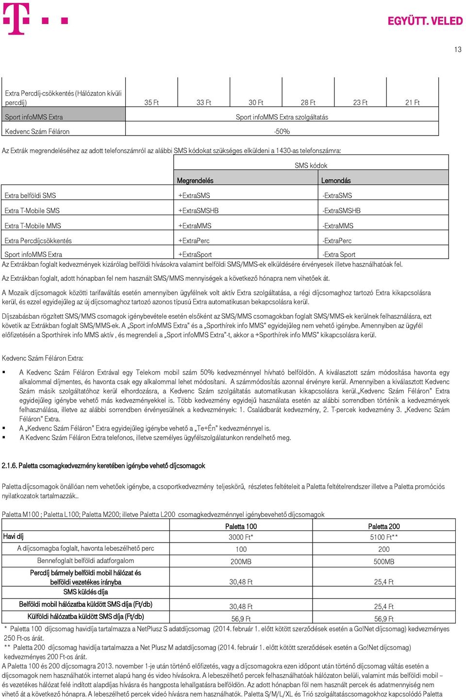 -ExtraSMSHB Extra T-Mobile MMS +ExtraMMS -ExtraMMS Extra Percdíjcsökkentés +ExtraPerc -ExtraPerc Sport infomms Extra +ExtraSport -Extra Sport Az Extrákban foglalt kedvezmények kizárólag belföldi