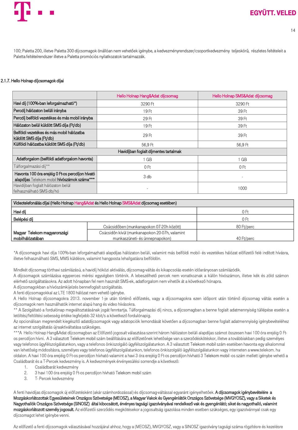Hello Holnap díjcsomagok díjai Hello Holnap Hang&Adat díjcsomag Hello Holnap SMS&Adat díjcsomag Havi díj (100%-ban leforgalmazható*) 3290 Ft 3290 Ft Percdíj hálózaton belüli irányba 19 Ft 39 Ft
