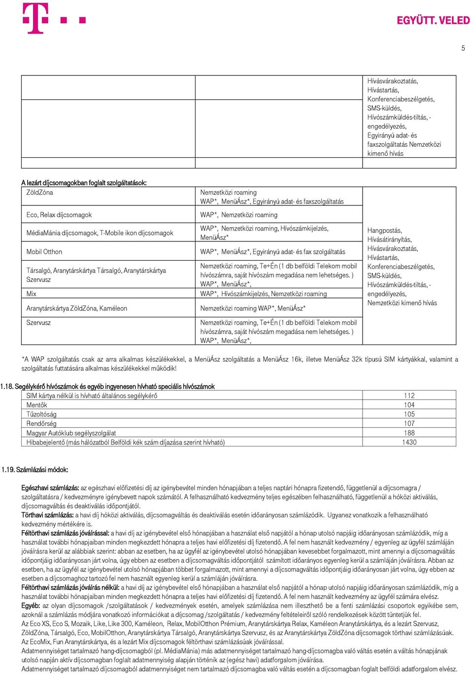 ZöldZóna, Kaméleon Szervusz Nemzetközi roaming WAP*, MenüÁsz*, Egyirányú adat- és faxszolgáltatás WAP*, Nemzetközi roaming WAP*, Nemzetközi roaming, Hívószámkijelzés, MenüÁsz* WAP*, MenüÁsz*,