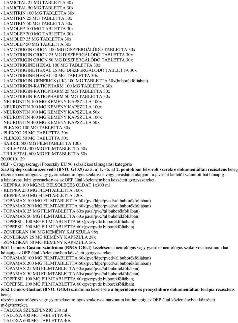 30x - LAMOTRIGINE HEXAL 50 MG 30x - LAMOTRIGIN-GENERICS (UK) 100 MG 30x(buborékfóliában) - LAMOTRIGIN-RATIOPHARM 100 MG 30x - LAMOTRIGIN-RATIOPHARM 25 MG 30x - LAMOTRIGIN-RATIOPHARM 50 MG 30x -