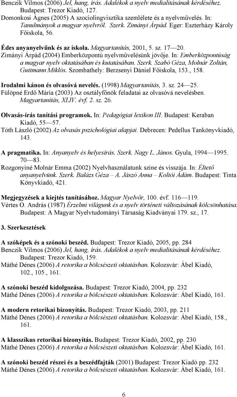 Zimányi Árpád (2004) Emberközpontú nyelvművelésünk jövője. In: Emberközpontúság a magyar nyelv oktatásában és kutatásában. Szerk. Szabó Géza, Molnár Zoltán, Guttmann Miklós.