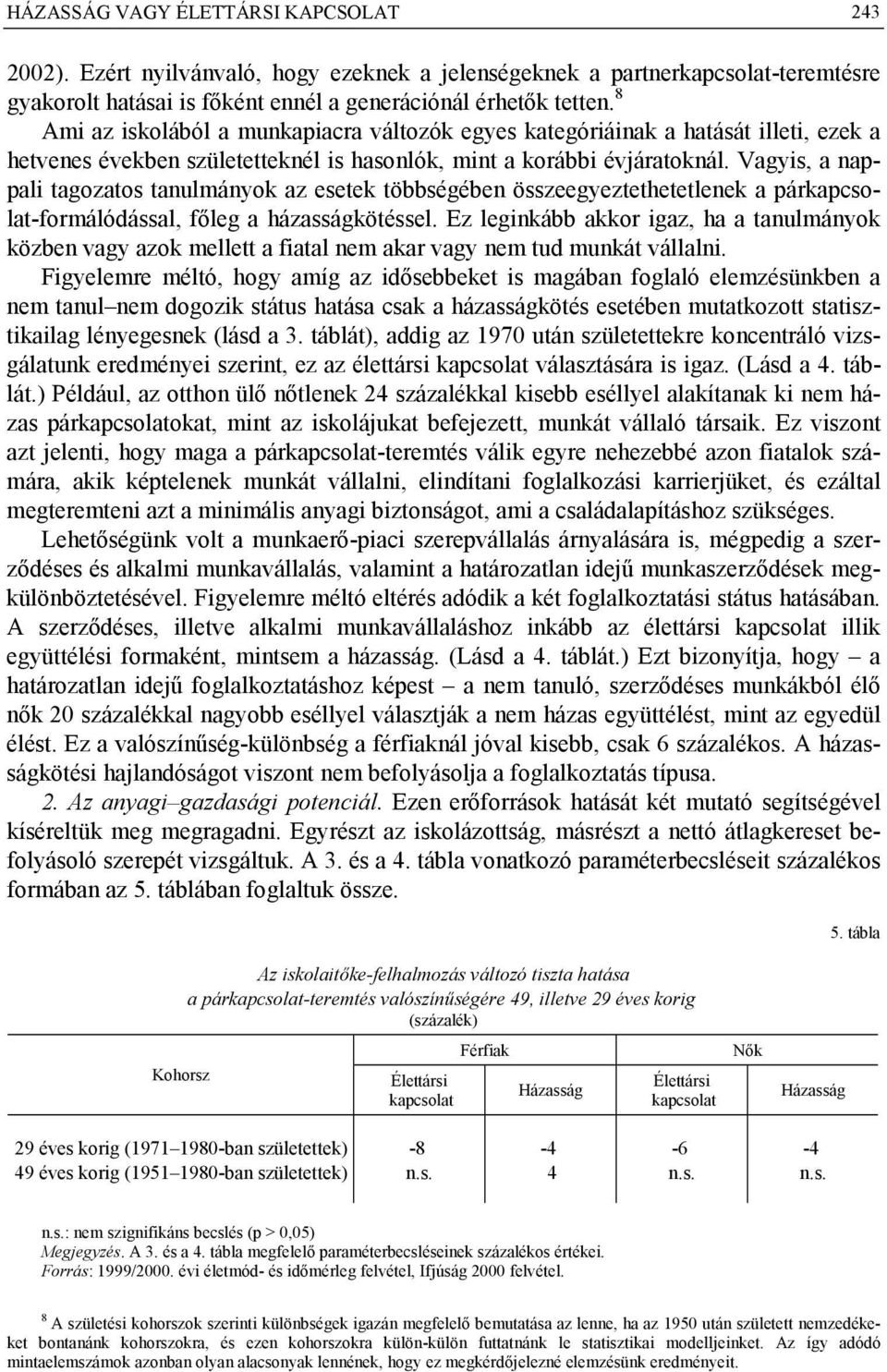 Vagyis, a nappali tagozatos tanulmányok az esetek többségében összeegyeztethetetlenek a párkapcsolat-formálódással, főleg a házasságkötéssel.