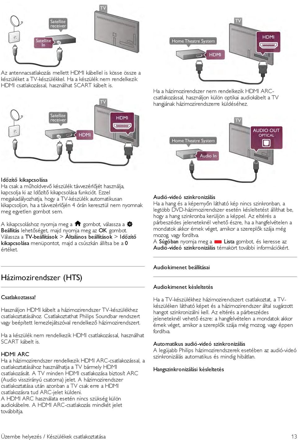 Időzítő kikapcsolása Ha csak a műholdvevő készülék távvezérlőjét használja, kapcsolja ki az Időzítő kikapcsolása funkciót.