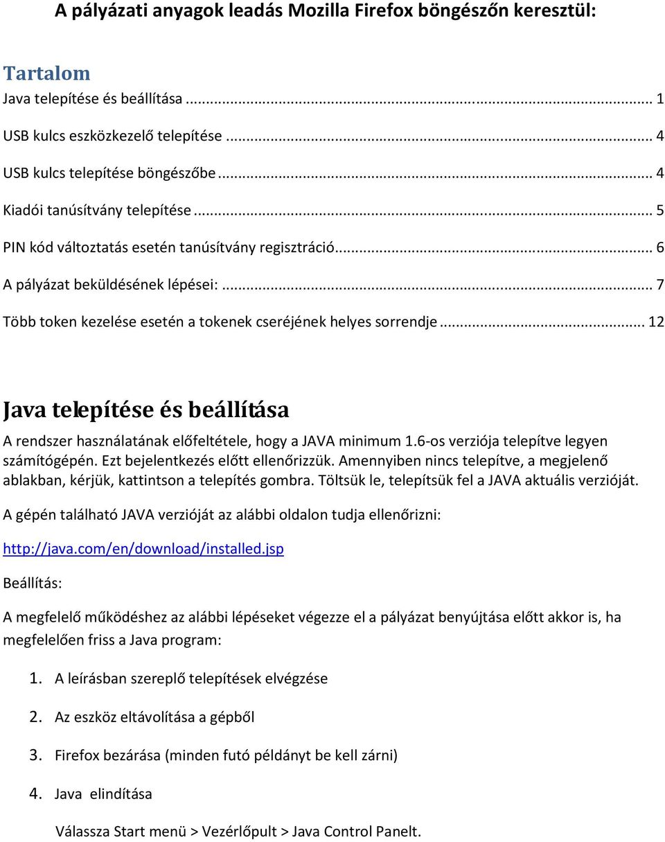 .. 12 Java telepítése és beállítása A rendszer használatának előfeltétele, hogy a JAVA minimum 1.6-os verziója telepítve legyen számítógépén. Ezt bejelentkezés előtt ellenőrizzük.