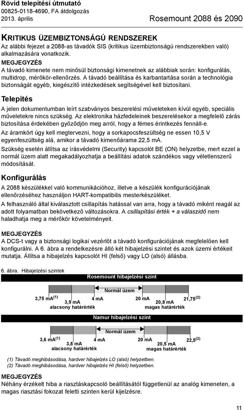 MEGJEGYZÉS A távadó kimenete nem minősül biztonsági kimenetnek az alábbiak során: konfigurálás, multidrop, mérőkör-ellenőrzés.