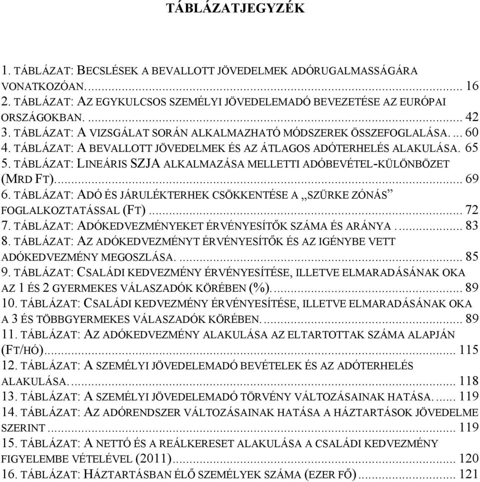 TÁBLÁZAT: LINEÁRIS SZJA ALKALMAZÁSA MELLETTI ADÓBEVÉTEL-KÜLÖNBÖZET (MRD FT).... 69 6. TÁBLÁZAT: ADÓ ÉS JÁRULÉKTERHEK CSÖKKENTÉSE A SZÜRKE ZÓNÁS FOGLALKOZTATÁSSAL (FT)... 72 7.