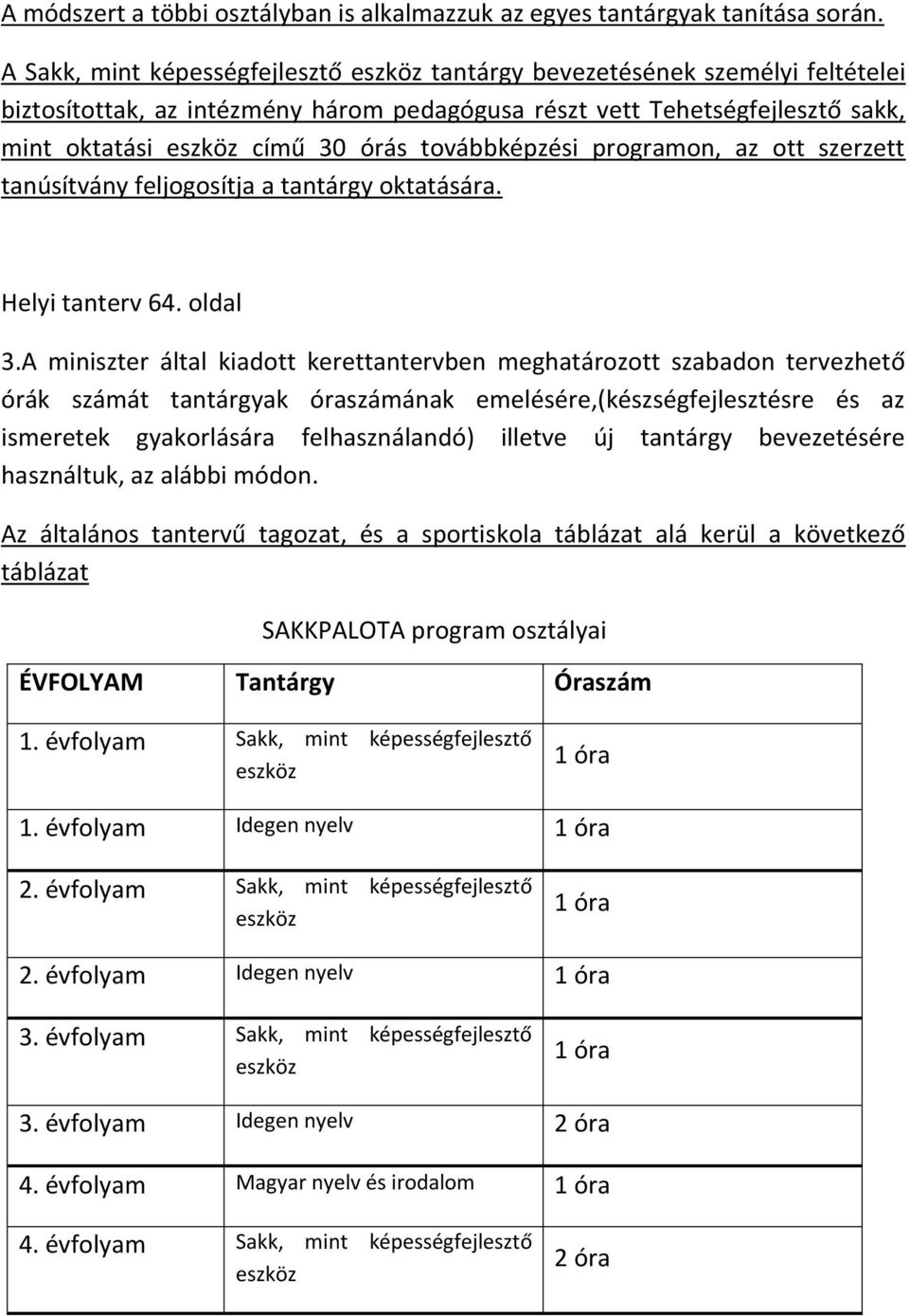 programon, az ott szerzett tanúsítvány feljogosítja a tantárgy oktatására. Helyi tanterv 64. oldal 3.