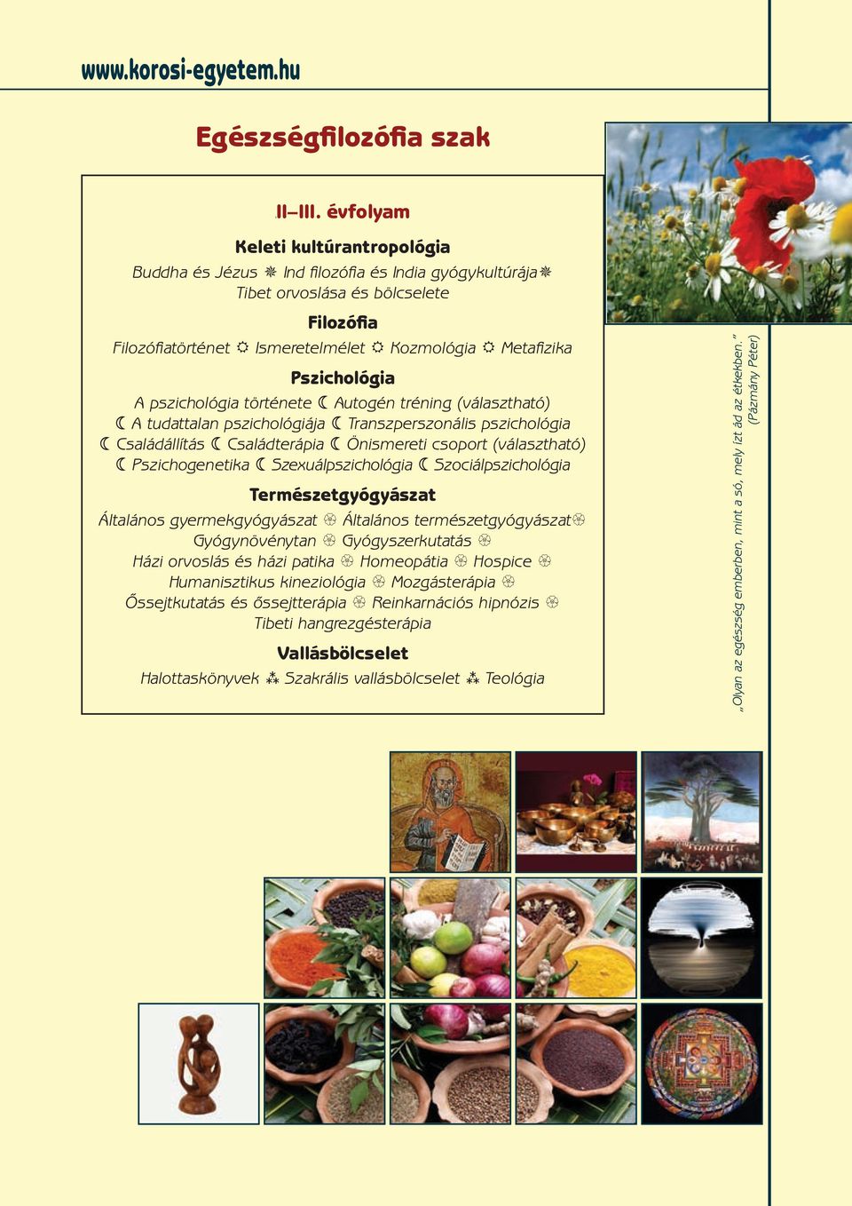 pszichológia története Autogén tréning (választható) A tudattalan pszichológiája Transzperszonális pszichológia Családállítás Családterápia Önismereti csoport (választható) Pszichogenetika