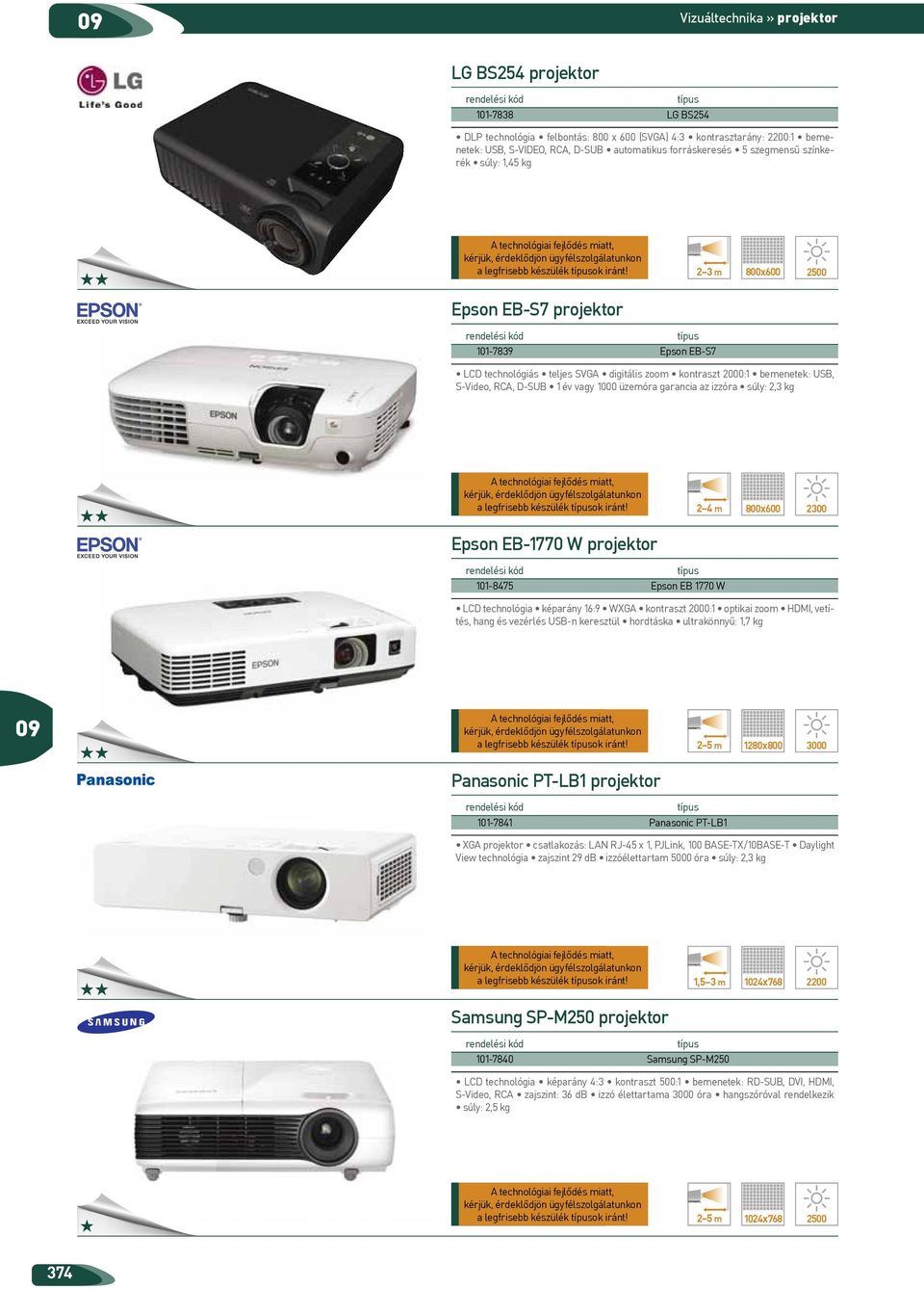 m 800x600 500 Epson EB-S7 projektor 0-789 Epson EB-S7 LCD technológiás teljes SVGA digitális zoom kontraszt 000: bemenetek: USB, S-Video, RCA, D-SUB év vagy 000 üzemóra garancia az izzóra súly:, kg A