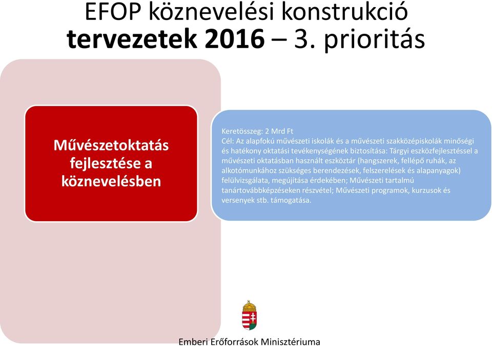 minőségi és hatékony oktatási tevékenységének biztosítása: Tárgyi eszközfejlesztéssel a művészeti oktatásban használt eszköztár (hangszerek, fellépő