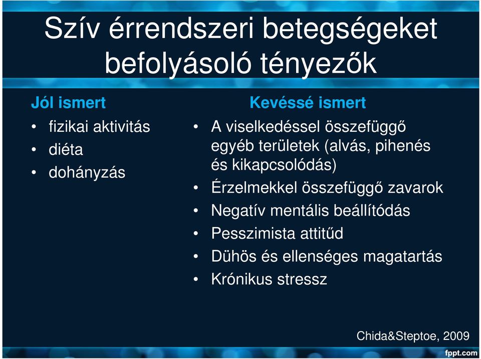 pihenés és kikapcsolódás) Érzelmekkel összefüggő zavarok Negatív mentális