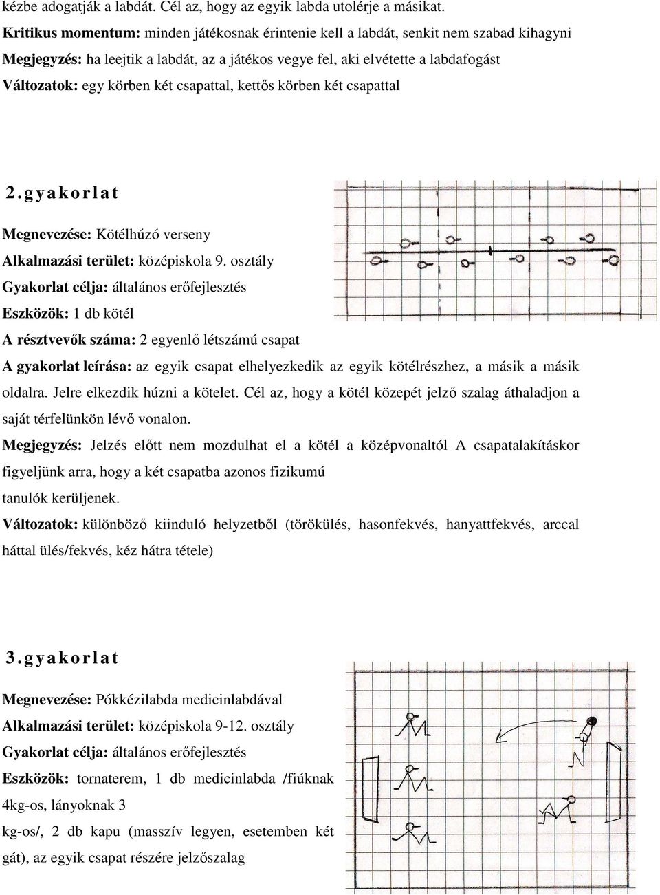 két csapattal, kettős körben két csapattal 2. g y a k o r l a t Megnevezése: Kötélhúzó verseny Alkalmazási terület: középiskola 9.