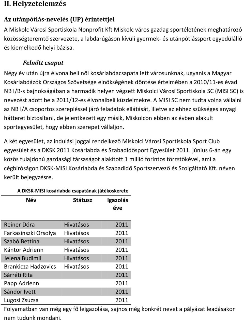 Miskolc Városi Sportiskola Nonprofit Kft. Kosárlabda szakosztály  Sportfejlesztési program 2011/ / PDF Free Download