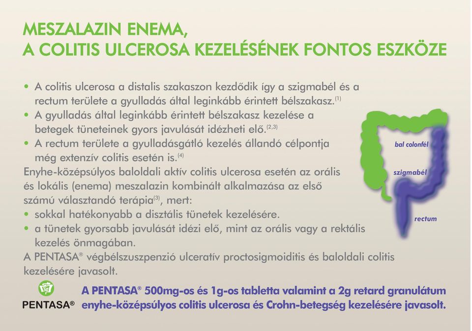 (2,3) A rectum területe a gyulladásgátló kezelés állandó célpontja még extenzív colitis esetén is.