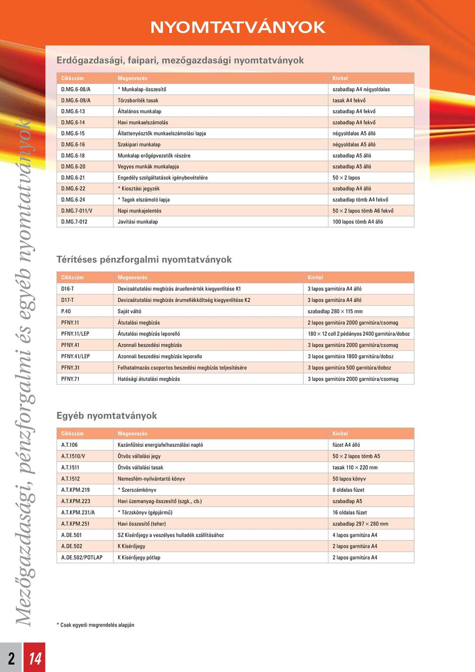 MG.6-0 Vegyes munkák munkalapja szabadlap A5 álló D.MG.6-1 Engedély szolgáltatások igénybevételére 50 lapos D.MG.6- * Kiosztási jegyzék szabadlap A4 álló D.MG.6-4 * Tagok elszámoló lapja szabadlap tömb A4 fekvő D.