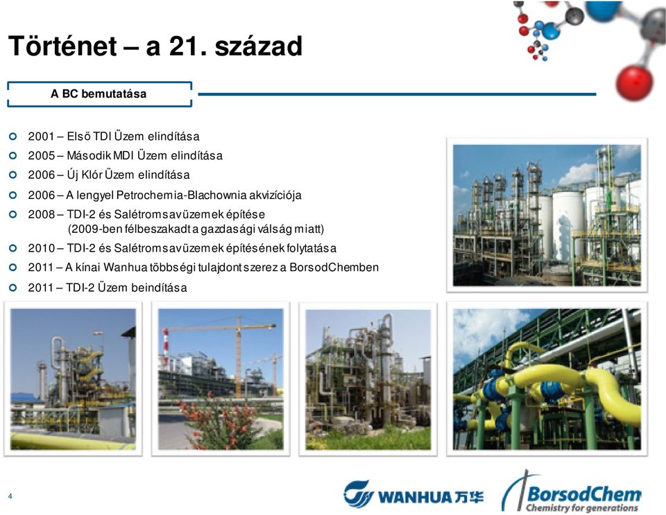 elindítása 2006 A lengyel Petrochemia-Blachownia akvizíciója 2008 TDI-2 és Salétromsav üzemek építése