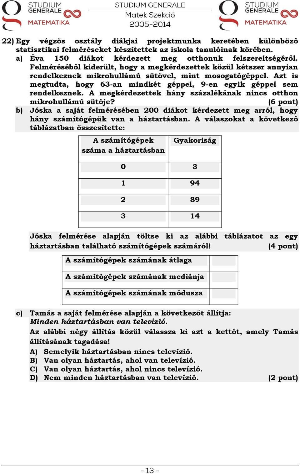 zt is megtudta, hogy 63-an mindkét géppel, 9-en egyik géppel sem rendelkeznek. megkérdezettek hány százalékának nincs otthon mikrohullámú sütője?